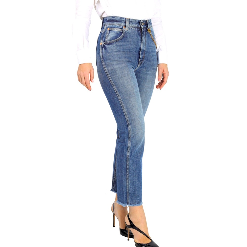 Givenchy : Ladies Medium Blue Straight-leg Cropped Jeans